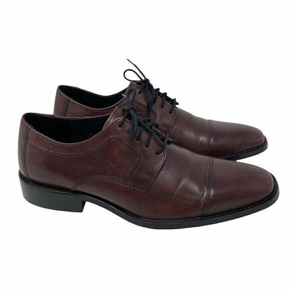 Johnston & Murphy Mens Oxford Dress Shoes Red Leather Cap Toe Low Lace Up 9 WIDE - Picture 1 of 9